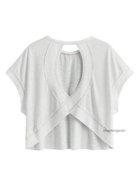 Womens Open Back Short Sleeve Tee Casual Athletic Gym T-Shirt